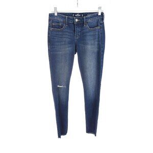 Hollister Womens Super Skinny Embroidered Raw Hem Jeans Vtg Stretch Sz 3R 26x30
